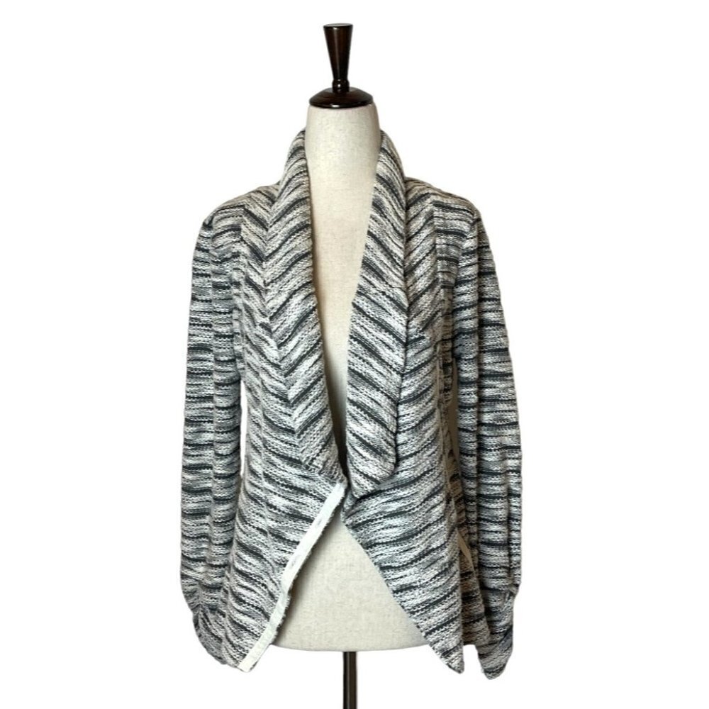 Saturday Sunday‎ Sweater Women Small Black White Knit Shawl Collar Open Cardigan